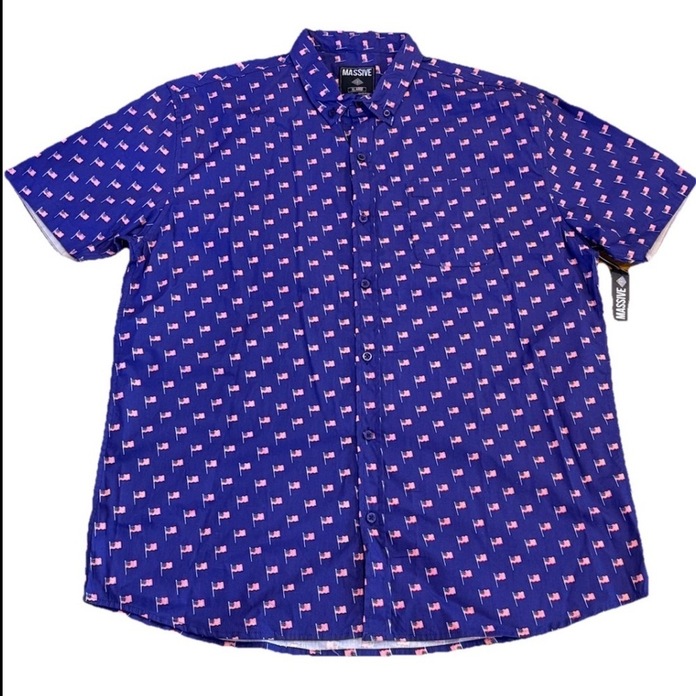 American Flag Print Short Sleeve Button Down Shirt Novelty Patriotic NWT XL